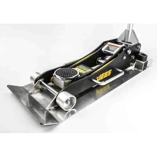 JEGS Professional Low-Profile 2-Ton Aluminum Floor Jack With Skid Plate | 3 ½ Inch Minimum Saddle Height | Lightweight Construction | 360 Degree Rotating Saddle