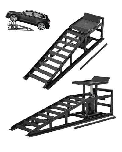 Hydraulic Car Ramps 5T 11000lbs Low Pro-File Car Lift Service Ramps Truck Trailer Garage, 4-Level Height Adjustment, Lift Height 11.61-16.21 Inches, 2 Pack