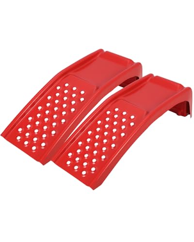 Garvee 8' Lift Solid Steel Car Ramp 8000 LBS Capacity, 2000 LBS Per Ramps, Heavy Duty Truck Ramps for Car Repair or Vehicle Maintenance, 2 Pack Car Ramps, Red
