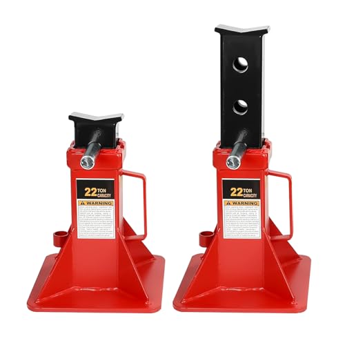 22 Ton (44,000 lbs) Jack Stands (1 Pair) with Lock, Heavy Duty Pin Type Car Jack Stand, Wide Base Safety Design for Supporting Trucks, Trailers and Equipment (Red)