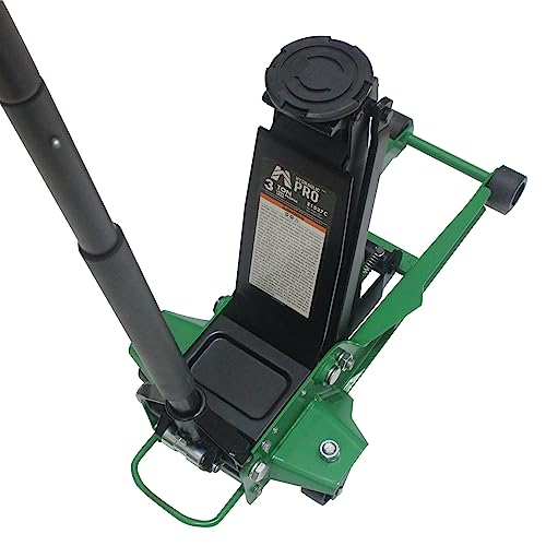 Hydraulic Pro Low Profile Trolley Service, E1537C Floor Jack with Dual Pump Piston Quick Lift, 3.0 Ton Capacity, Green
