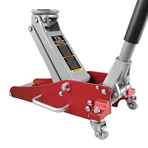 BIG RED TAM815016LR Torin Hydraulic Low Profile Aluminum and Steel Racing Floor Jack with Dual Piston Quick Lift Pump, 1.5 Ton (3,000 lb) Capacity, Red