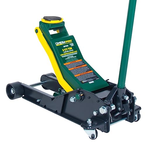 Omega Pro 3.5 Ton Low Profile Floor Jack - Lowering Speed Control with Hydraulic Quick Magic Lift - Heavy Duty Lifting from 3.5' to 21.5' for Auto Car Garage Shop