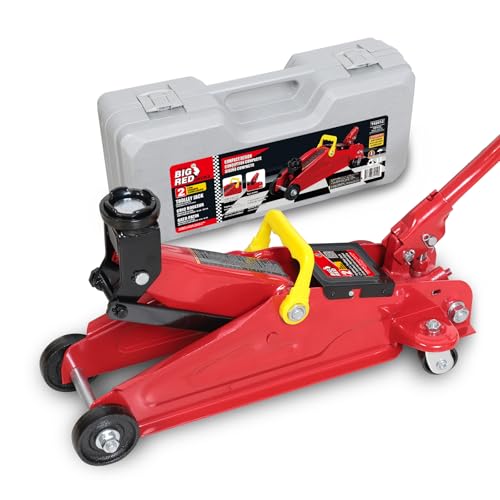 BIG RED TAM82012-1 Torin Low Profile Hydraulic Trolley Service/Floor Jack with Blow Mold Carrying Storage Case, 2 Ton (4,000 lb) Capacity, Red