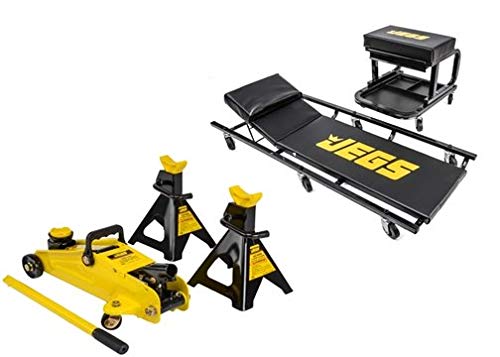 JEGS 79002K Dad's Garage Starter Kit Jack, Jack Stands and Seat