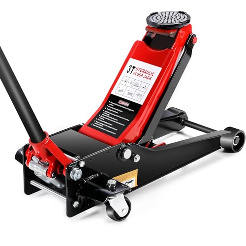 rengue floor jack 3 ton low profile hydraulic jack with dual pistons quick lift pump 6600 lbs capacity lifting range 2.95' to 18.3' heavy duty steel hybrid car jack, red