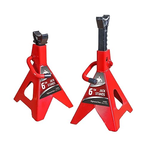 jack boss car jack stands 6 ton(13,200 lbs) capacity, heavy duty adjustable car lifting stand, fits for cars automotive sedans, red, 2 pack