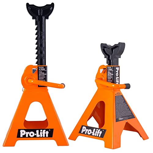 pro-lift pl3300 heavy duty jack stands for car – 3 ton in pair with double pins - handle lock and mobility pin for extra safety – great for home auto repair shop, orange