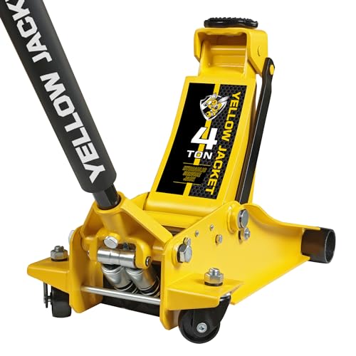 yellow jacket low profile floor jack with dual pumps quickly lift hydraulic car jack with pad, 4 ton (8,800 lb) capacity