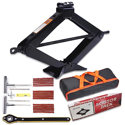 LDVROH Car Jack, 3 Ton Tack (6,600 lb heavy duty stable), Scissor Jack, Tire Jack Tool Kit (includes tire plug kit, ratchet wrench), Suitable for cars, SUVs, pickup trucks, and RVs.