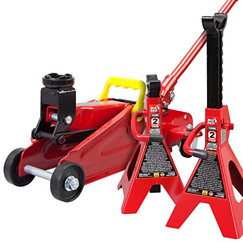 BIG RED Torin Hydraulic Trolley Floor Jack Combo with 2 Jack Stands, 2 Ton Capacity (T82001)