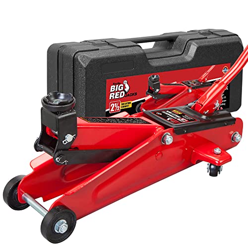 big red t825013s1 torin hydraulic trolley floor service/floor with blow mold carrying storage case, 2.5 ton (5,000 lb) capacity, red