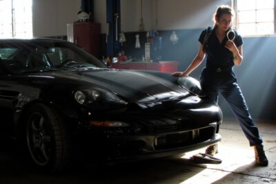 inspecting car exhaust system